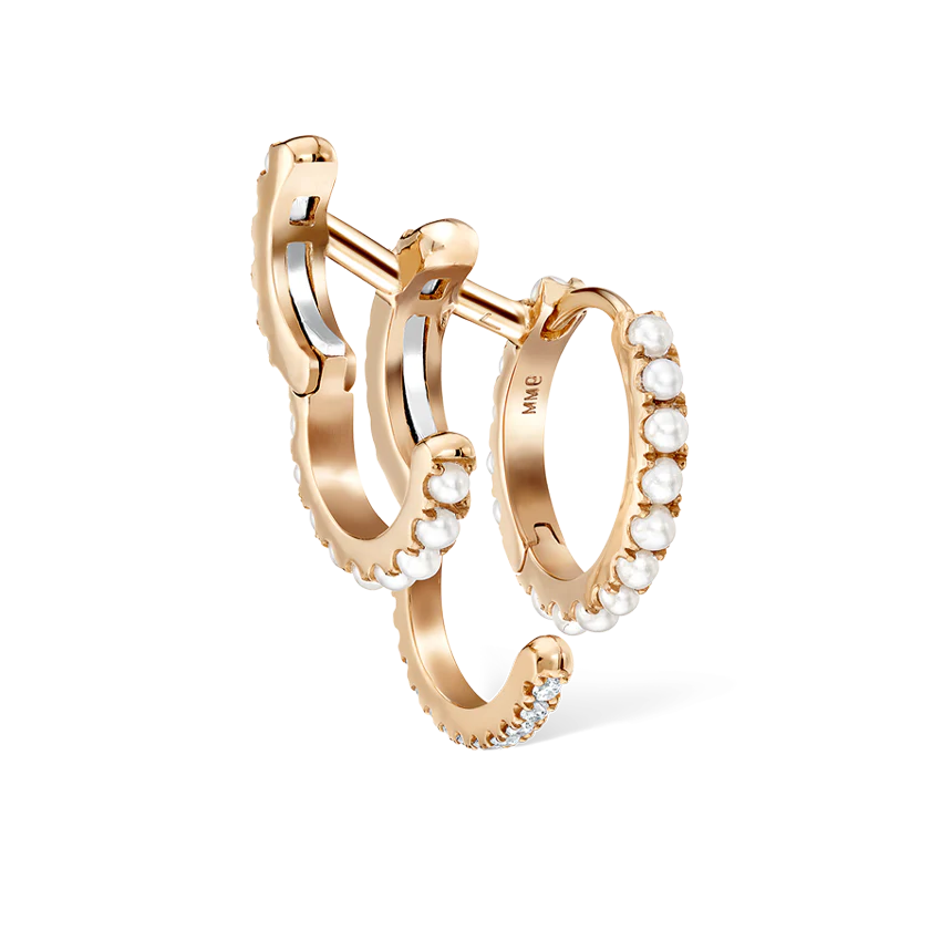 Pearl and Diamond Triple Linked Eternity Hoop Earring and Cuffs - Image 24