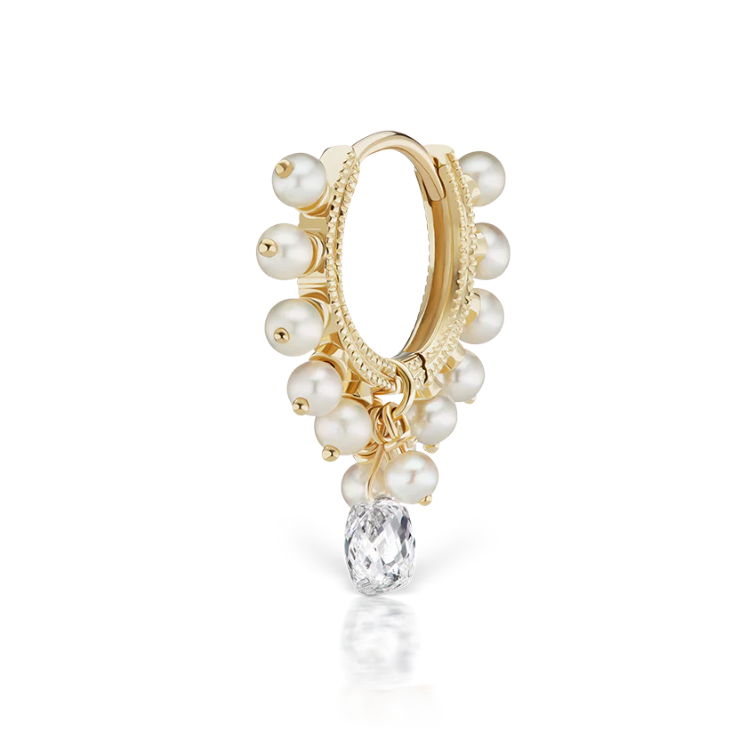 Pearl Coronet Diamond Briolette Hoop Earring - Image 11