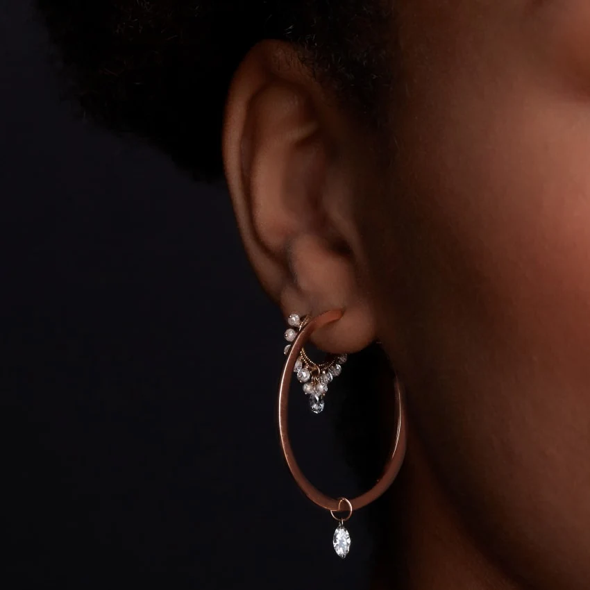 Pearl Coronet Diamond Briolette Hoop Earring - Image 16