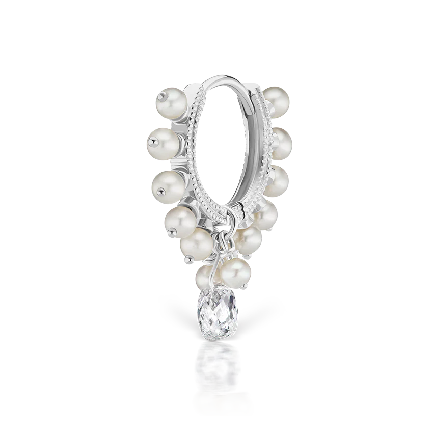 Pearl Coronet Diamond Briolette Hoop Earring - Image 2