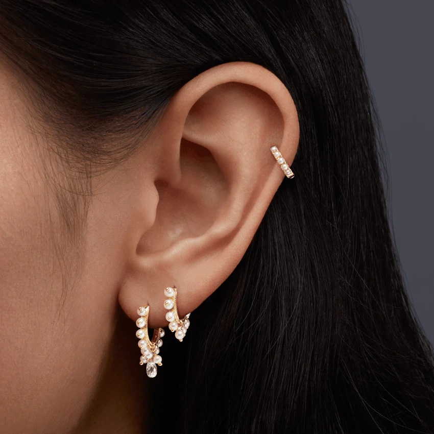 Pearl Coronet Diamond Briolette Hoop Earring - Image 20