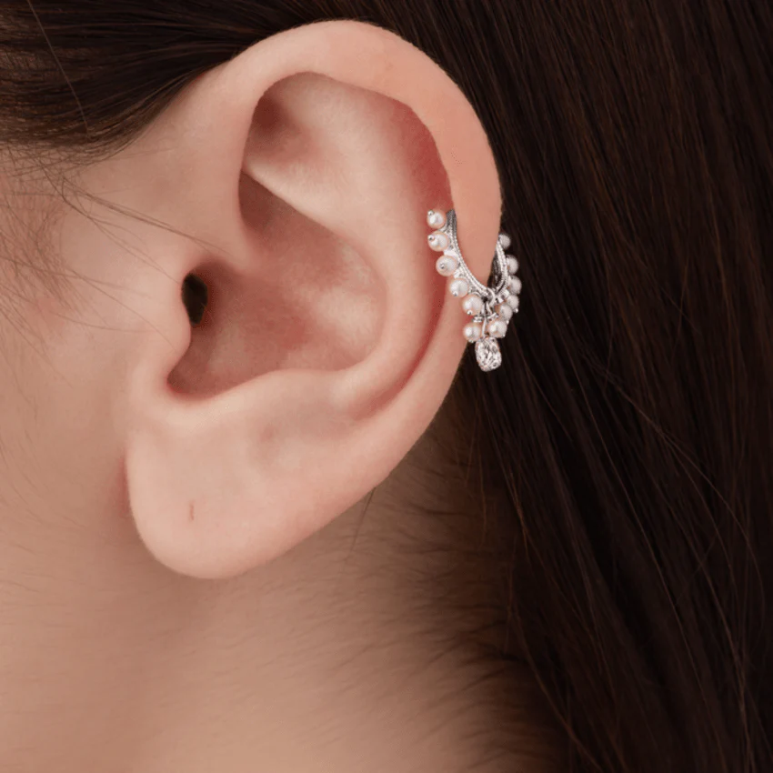 Pearl Coronet Diamond Briolette Hoop Earring - Image 24