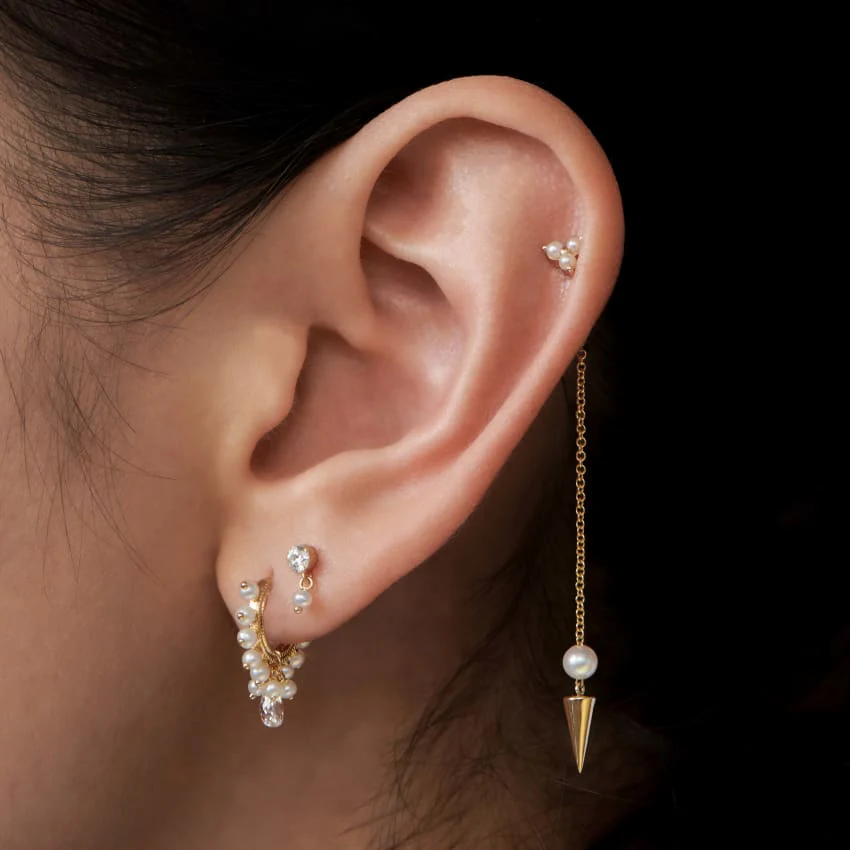 Pearl Coronet Diamond Briolette Hoop Earring - Image 25