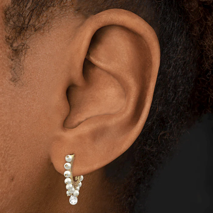 Pearl Coronet Diamond Briolette Hoop Earring - Image 9