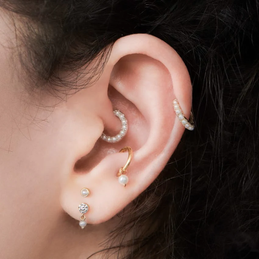 Pearl Horizontal Eternity Hoop Earring - Image 17