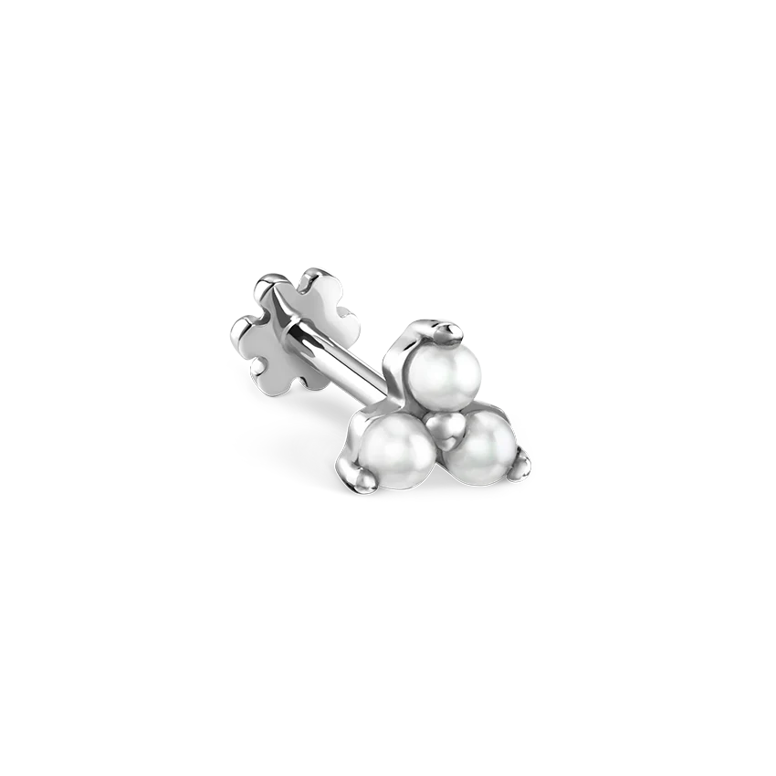 Pearl Trinity Threaded Stud Earring With Titanium Backing - Image 4