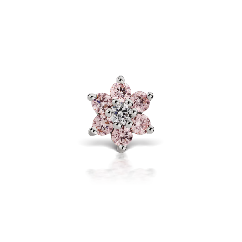 Pink Diamond Flower Threaded Stud Earring With Titanium Backing - Image 3