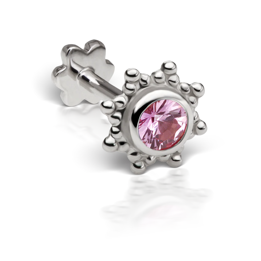 Pink Sapphire Starburst Threaded Stud Earring With Titanium Backing - Image 2