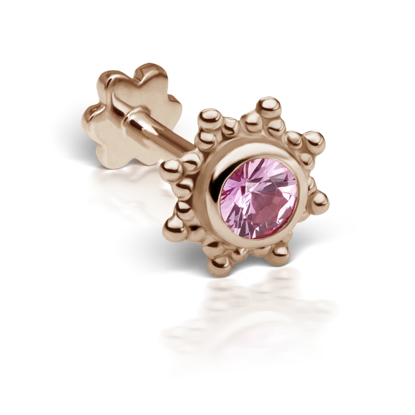 Pink Sapphire Starburst Threaded Stud Earring With Titanium Backing - Image 6