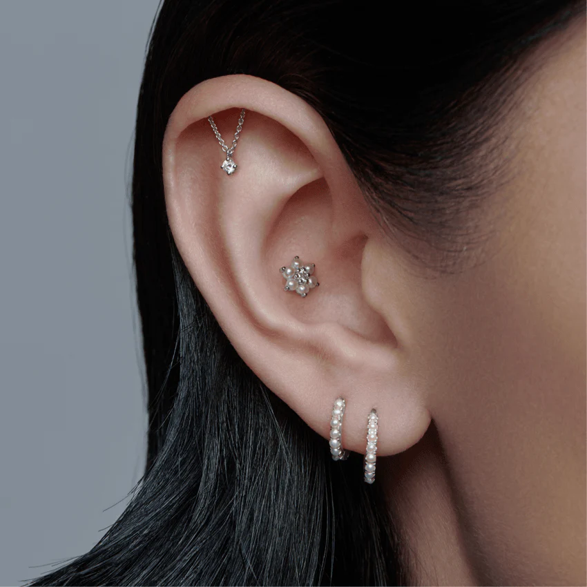 Prong Set Diamond Drape Threaded Stud Earring - Image 3