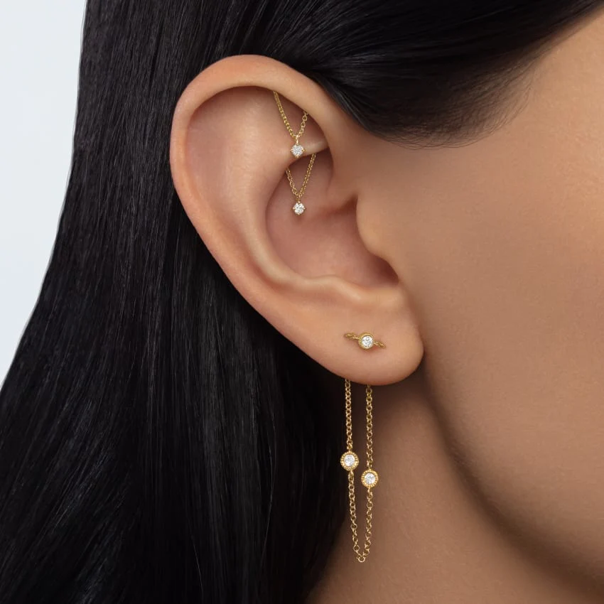 Prong Set Diamond Drape Threaded Stud Earring With Titanium Backing - Image 38