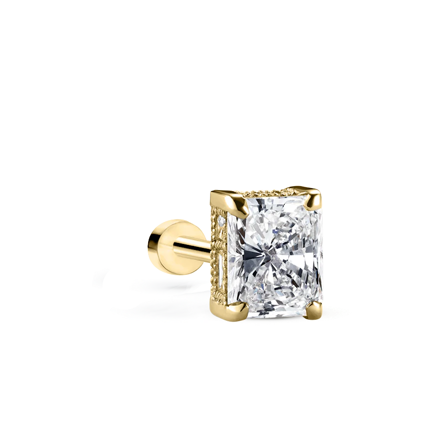 Radiant Diamond Engraved Threaded Stud Earring - Image 5