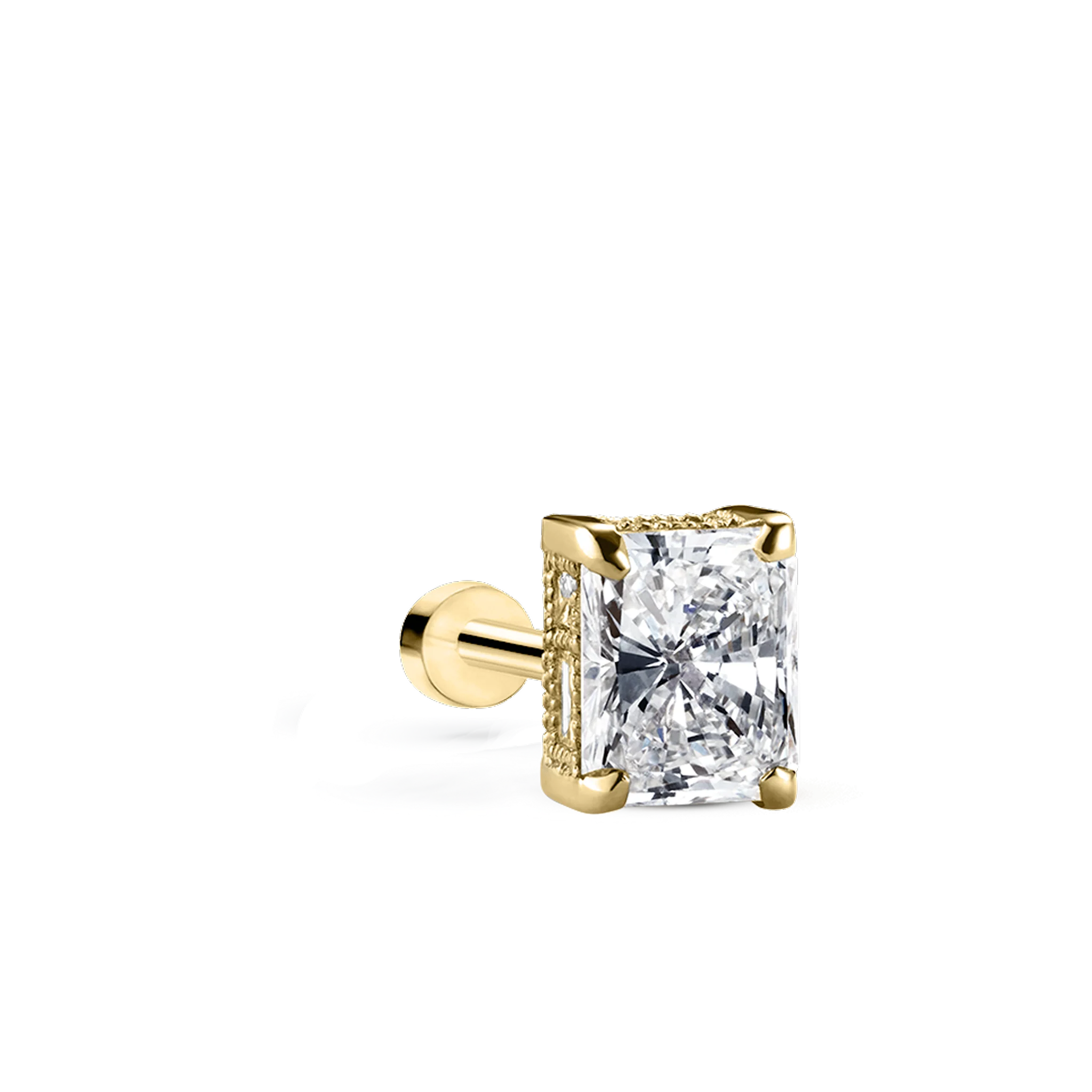 Radiant Diamond Engraved Threaded Stud Earring - Image 8