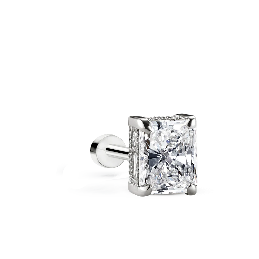Radiant Diamond Engraved Threaded Stud Earring With Titanium Backing - Image 2