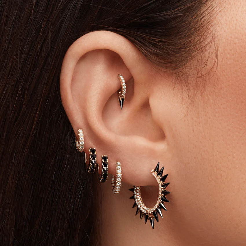 Reverse Set Black Diamond Eternity Hoop Earring - Image 33