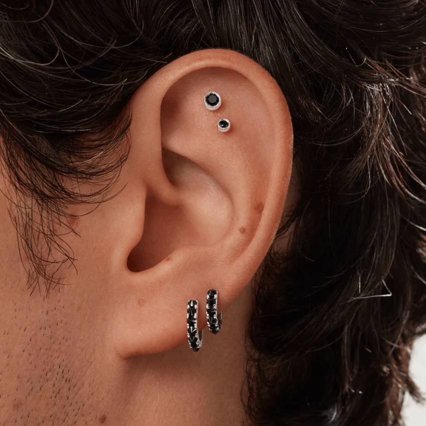 Reverse Set Black Diamond Eternity Hoop Earring - Image 37