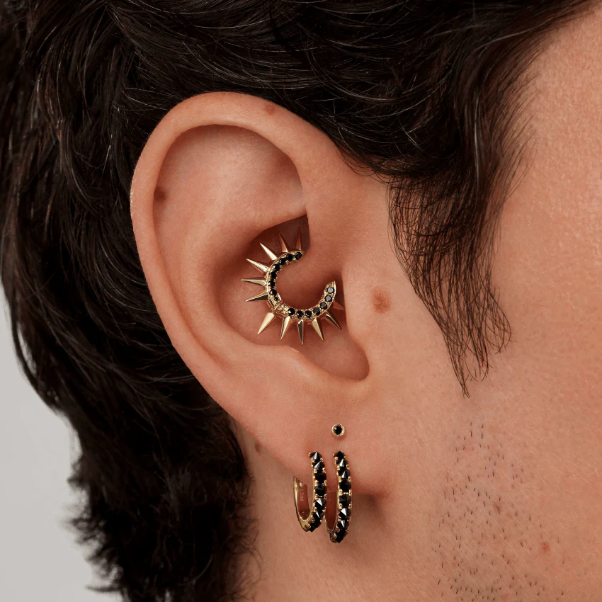 Reverse Set Black Diamond Eternity Hoop Earring - Image 46