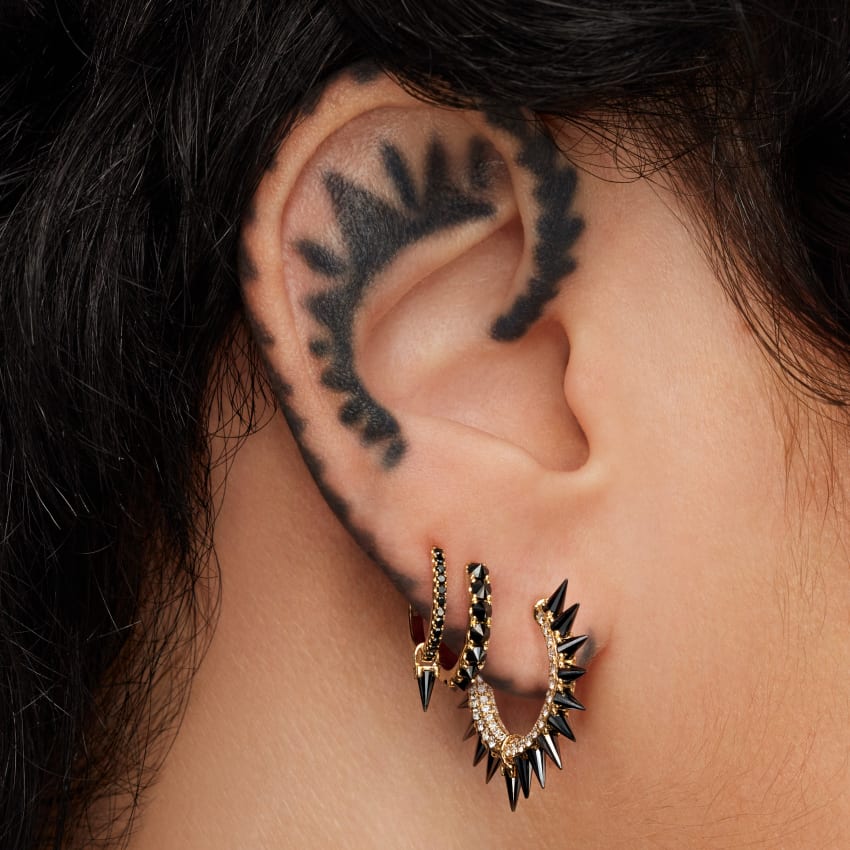 Reverse Set Black Diamond Eternity Hoop Earring - Image 48