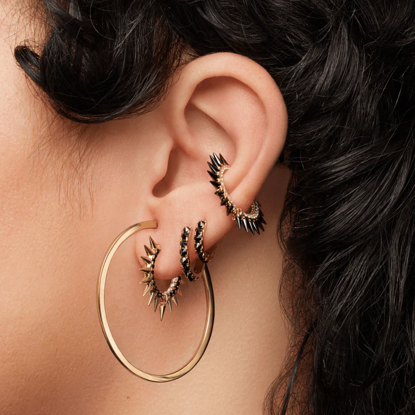 Reverse Set Black Diamond Eternity Hoop Earring - Image 64