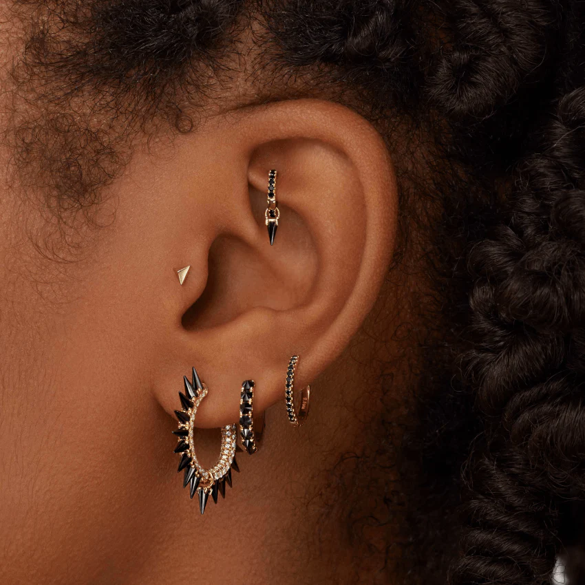 Reverse Set Black Diamond Eternity Hoop Earring - Image 70