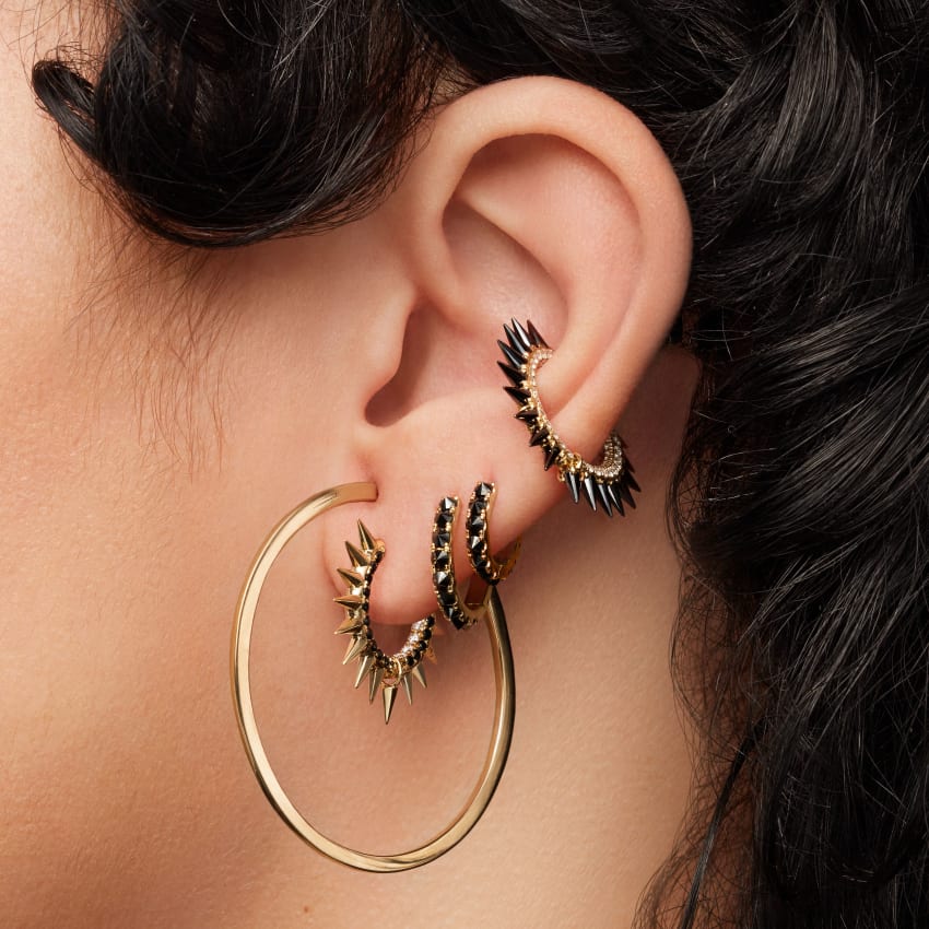 Reverse Set Black Diamond Eternity Hoop Earring - Image 72