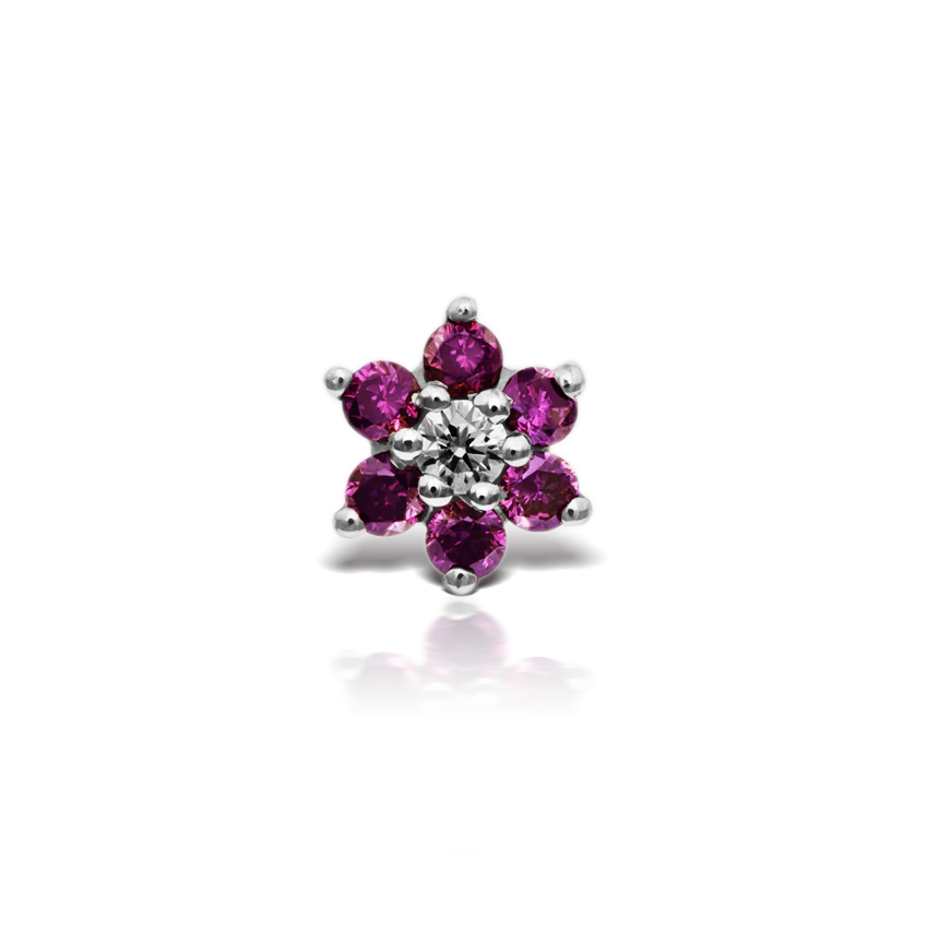 Rose Purple Diamond Flower Threaded Stud Earring With Titanium Backing - Image 3