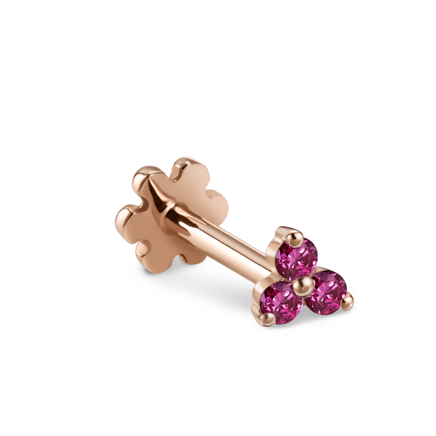 Rose Purple Diamond Trinity Threaded Stud Earring With Titanium Backing - Image 2