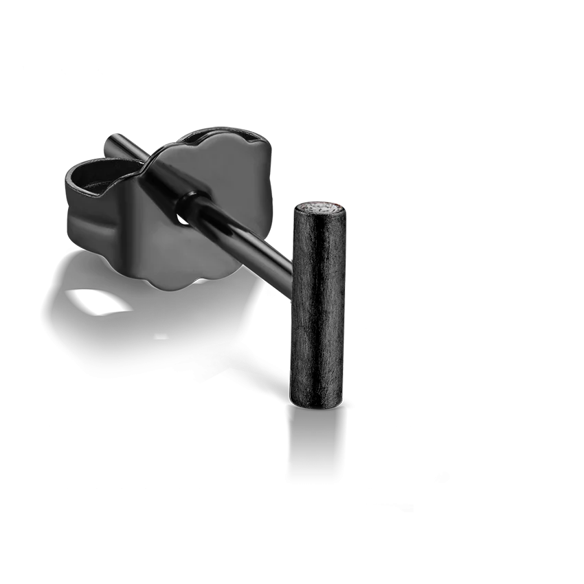 Round Matte Bar with Diamond Ends Stud Earring - Image 10