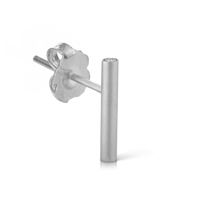 Round Matte Bar with Diamond Ends Stud Earring - Image 3