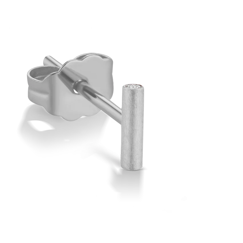 Round Matte Bar with Diamond Ends Stud Earring - Image 4