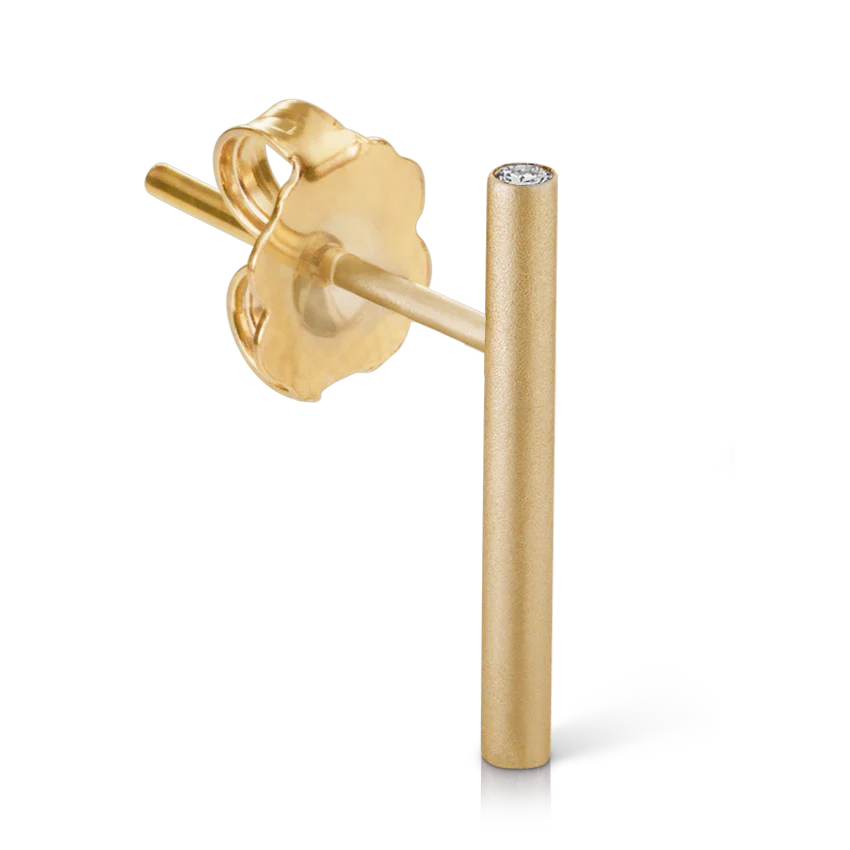 Round Matte Bar with Diamond Ends Stud Earring - Image 5