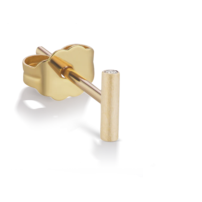 Round Matte Bar with Diamond Ends Stud Earring - Image 6