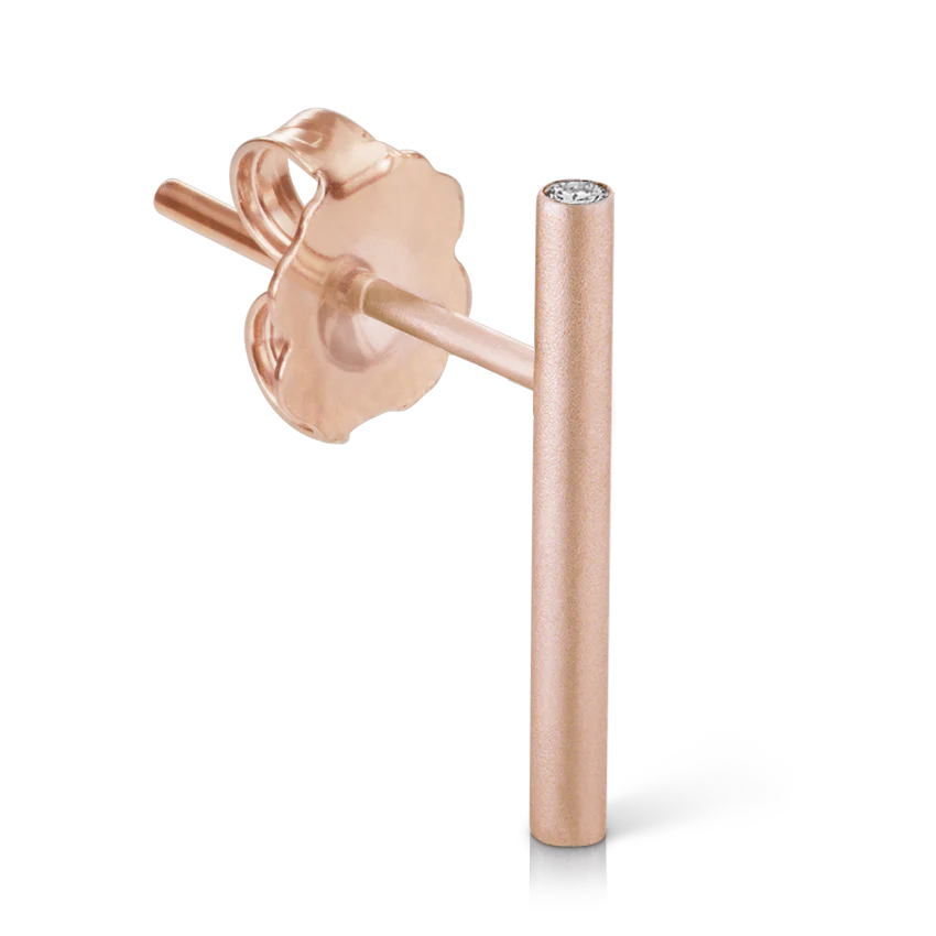 Round Matte Bar with Diamond Ends Stud Earring - Image 7