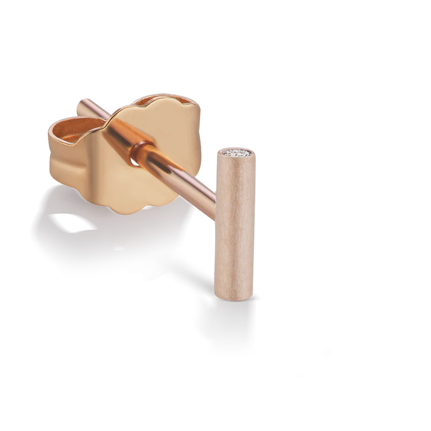 Round Matte Bar with Diamond Ends Stud Earring - Image 8