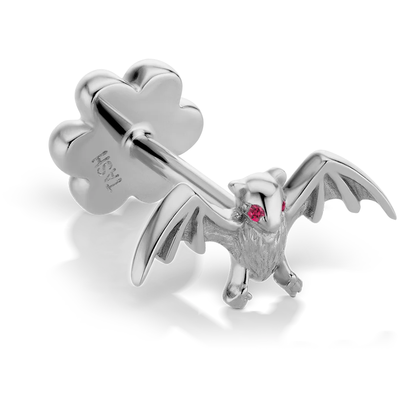 Ruby Eye Bat Threaded Stud Earring With Titanium Backing - Image 2
