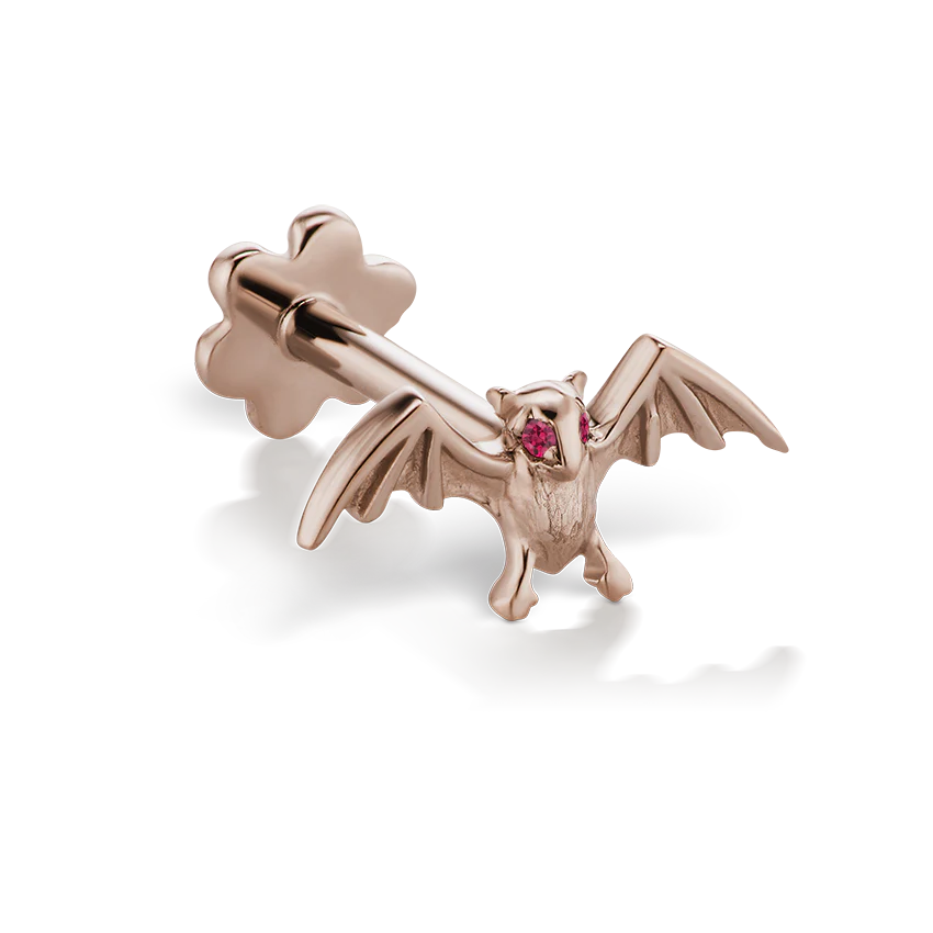 Ruby Eye Bat Threaded Stud Earring With Titanium Backing - Image 6