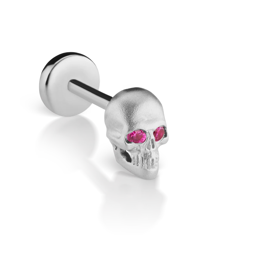 Ruby Eye Matte Skull Threaded Stud Earring - Image 2