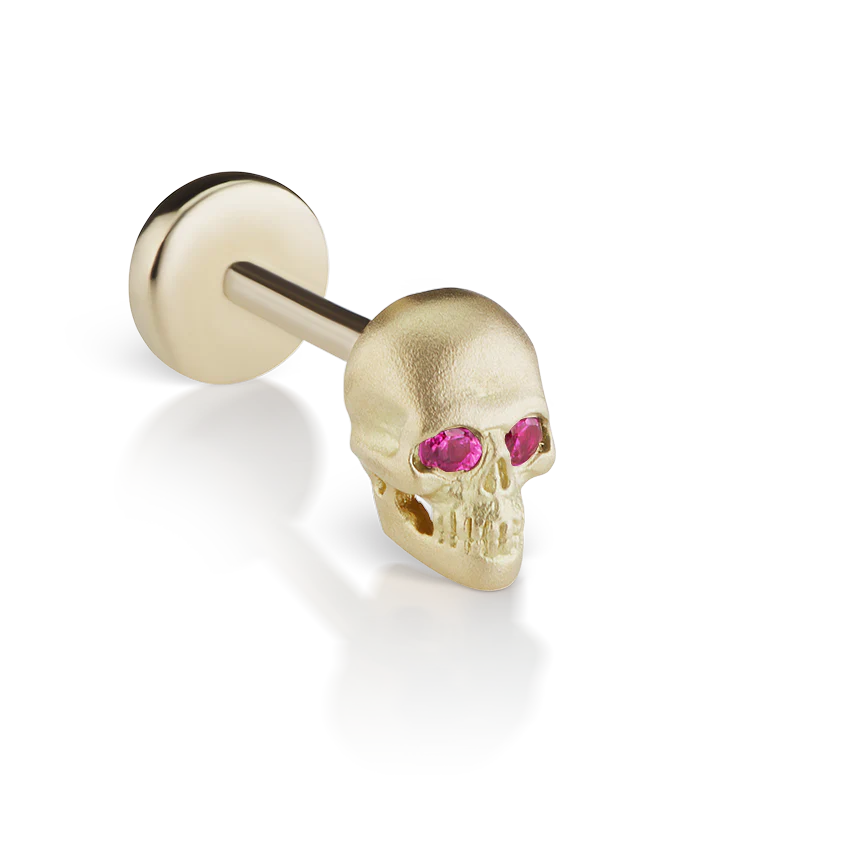 Ruby Eye Matte Skull Threaded Stud Earring - Image 3
