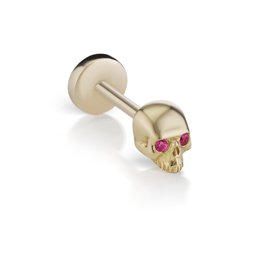 Ruby Eye Skull Threaded Stud Earring With Titanium Backing - Image 3