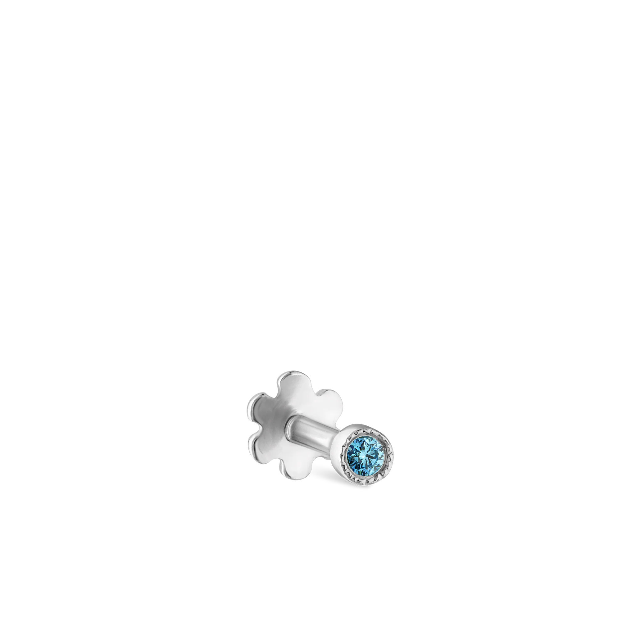 Scallop Set Light Blue Diamond Threaded Stud Earring - Image 6