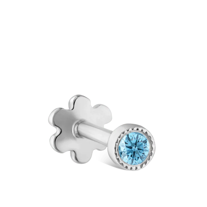 Scallop Set Light Blue Diamond Threaded Stud Earring With Titanium Backing - Image 2