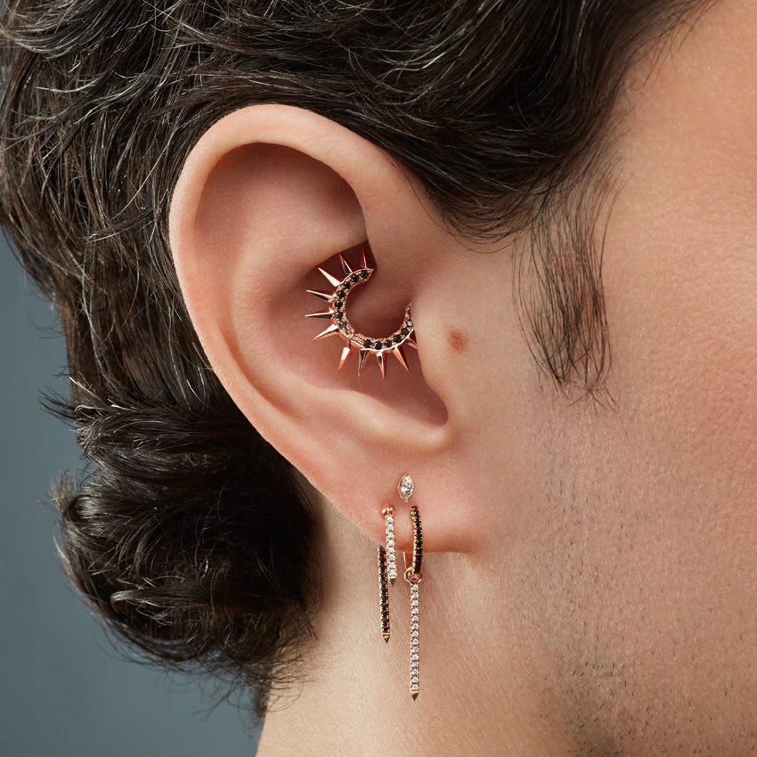 Scalloped Marquise Diamond Threaded Stud Earring With Titanium Backing - Image 7