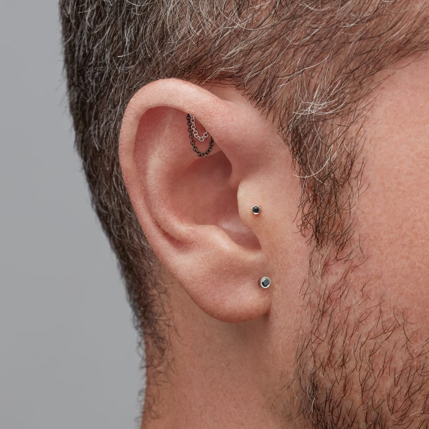 Scalloped Set Black Diamond Threaded Stud Earring - Image 18