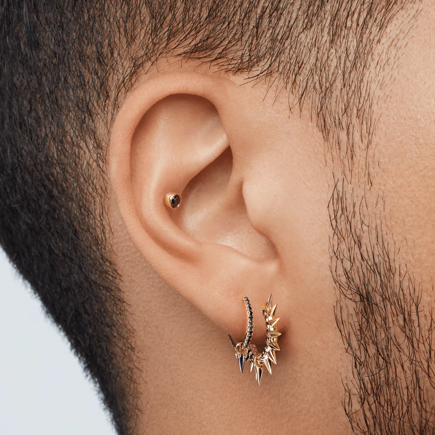 Scalloped Set Black Diamond Threaded Stud Earring - Image 38