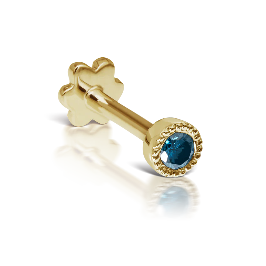 Scalloped Set Blue Diamond Threaded Stud Earring With Titanium Backing - Image 12
