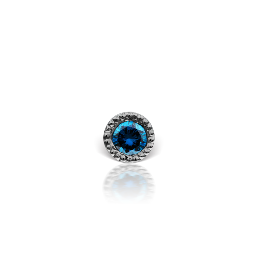 Scalloped Set Blue Diamond Threaded Stud Earring With Titanium Backing - Image 3