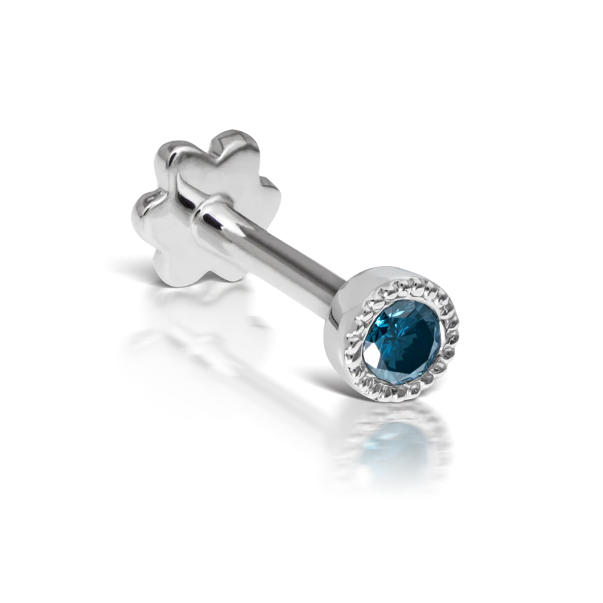Scalloped Set Blue Diamond Threaded Stud Earring With Titanium Backing - Image 5