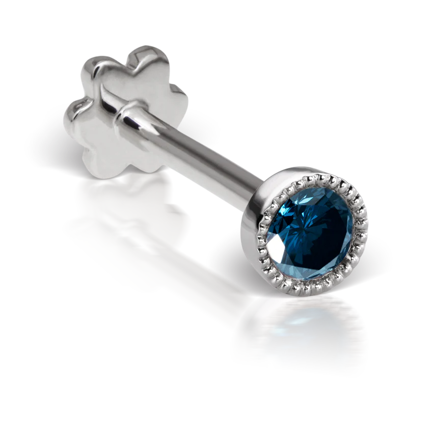 Scalloped Set Blue Diamond Threaded Stud Earring With Titanium Backing - Image 8