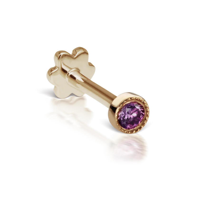 Scalloped Set Rose Purple Diamond Threaded Stud Earring With Titanium Backing - Image 10