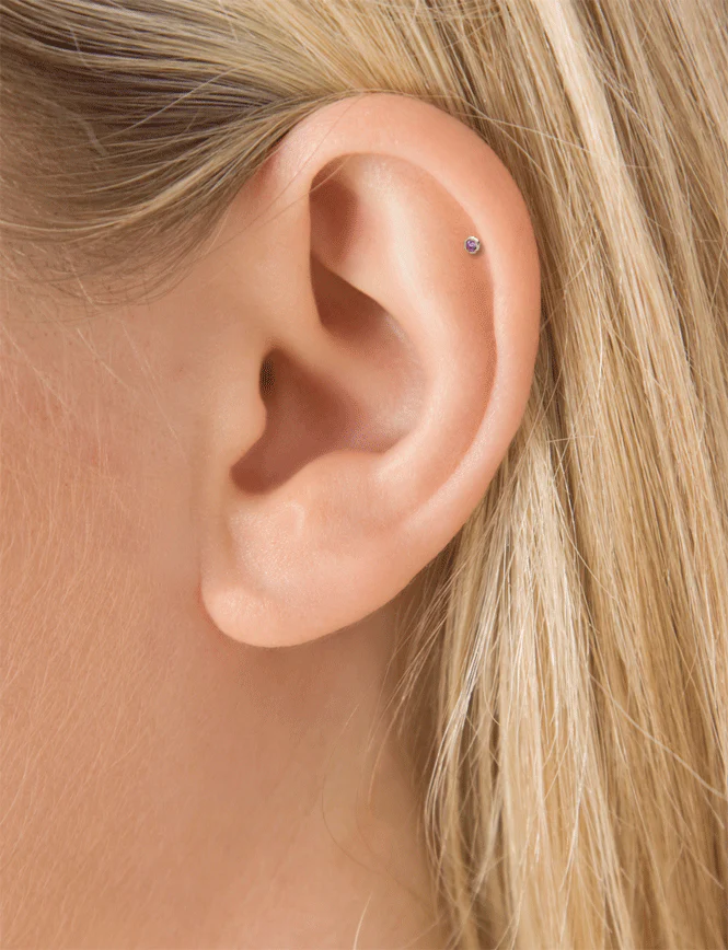 Scalloped Set Rose Purple Diamond Threaded Stud Earring With Titanium Backing - Image 4